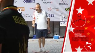 Halve finale FRANKRIJK versus BELGIË: Europees kampioenschap jeu de boules dubbelspel 2024 in Martigny (Zwitserland)